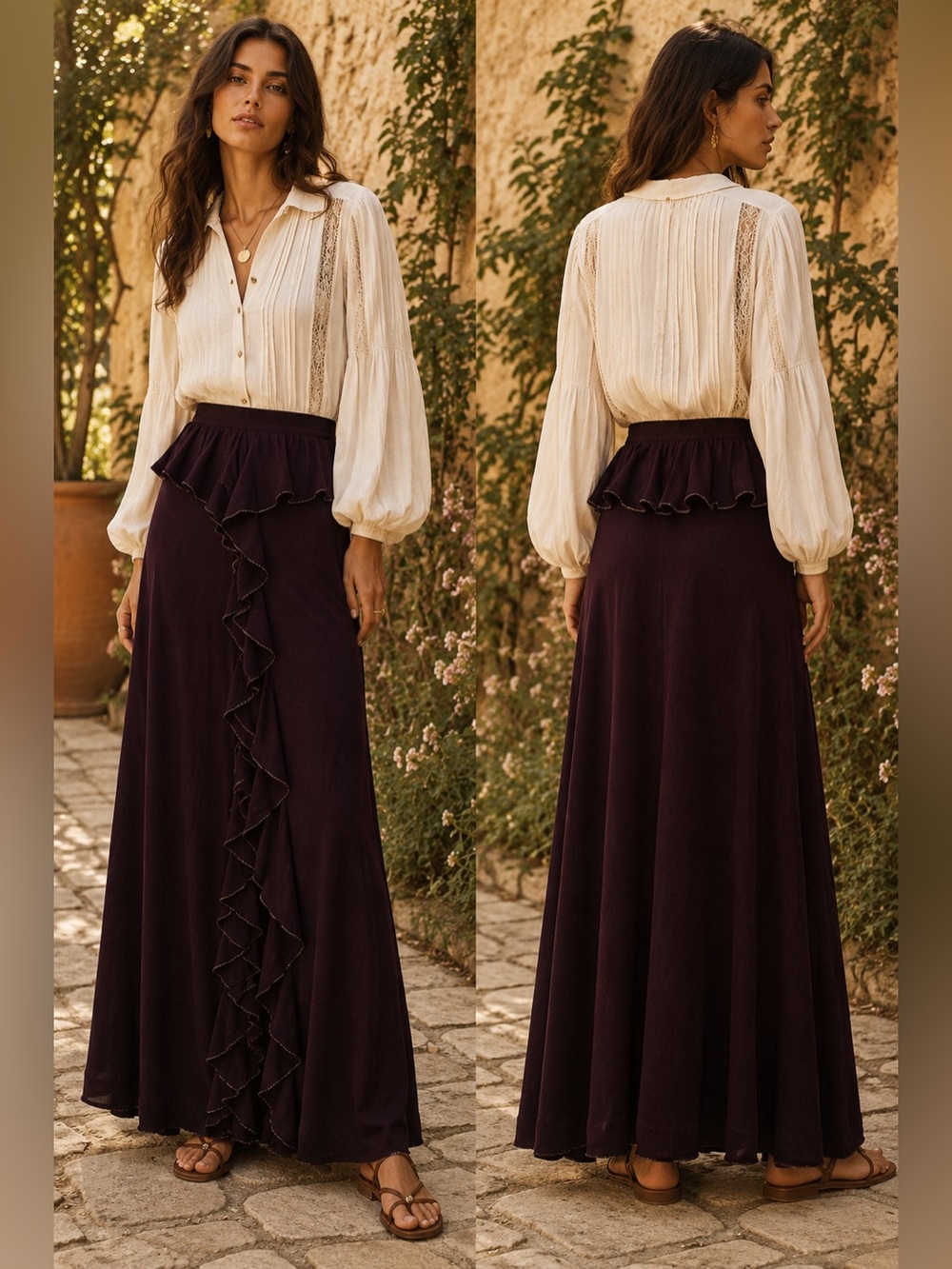 New! Ulla Johnson Laila Ruffled Wool Knit Maxi Skirt Bohemian Western 🤎 Small